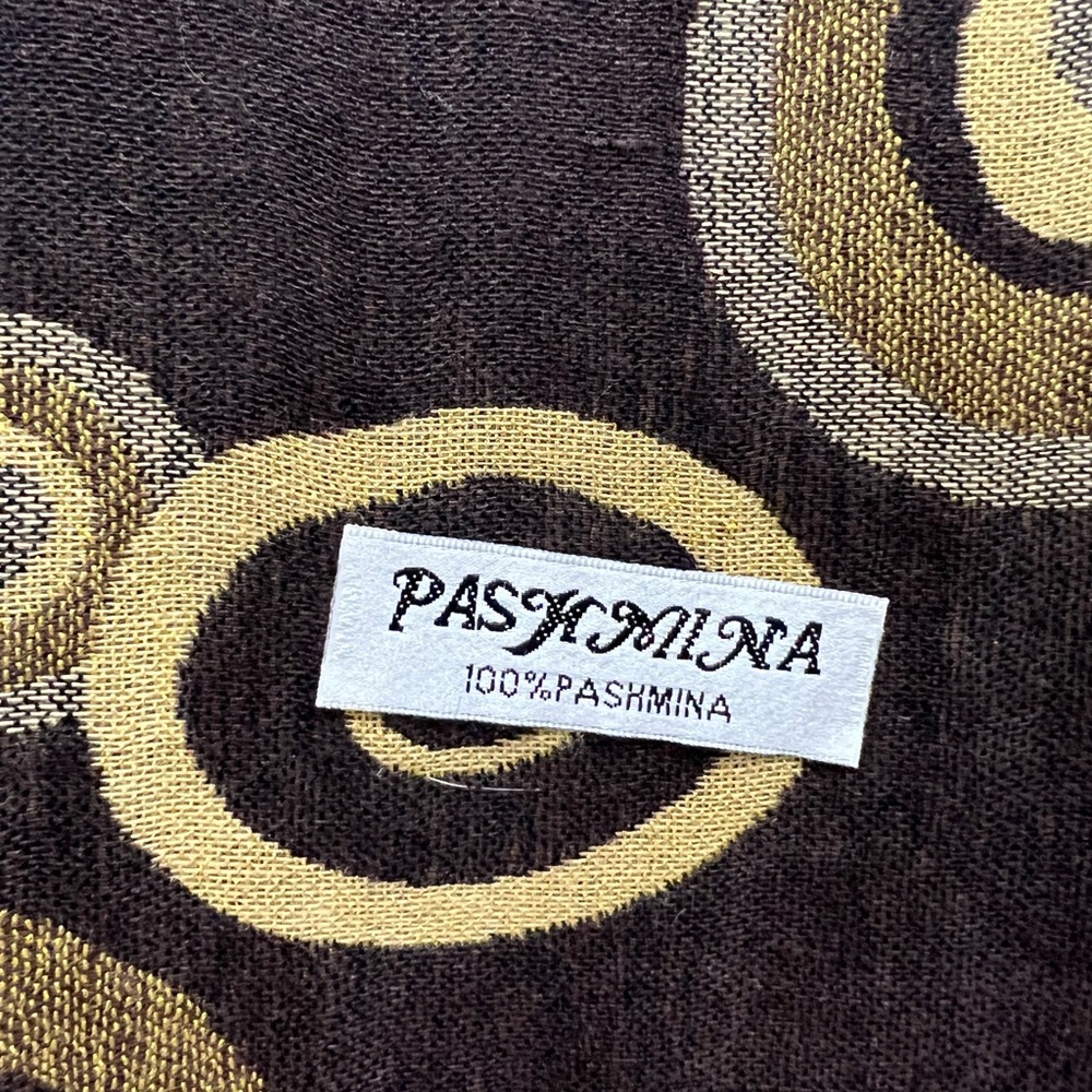 Pashmina Brown and Gold Circular Pattern Scarf
